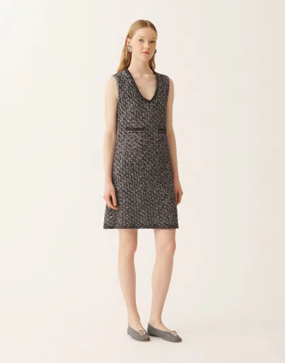 Fabiana Filippi Navy Tweed Dress With Denim Effect Sequins In Gray