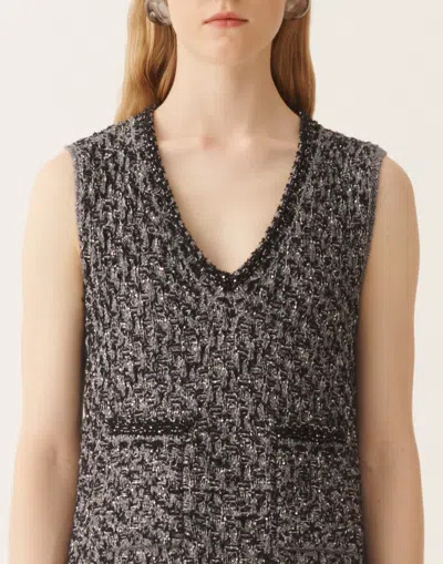 Fabiana Filippi Navy Tweed Dress With Denim Effect Sequins In Gray