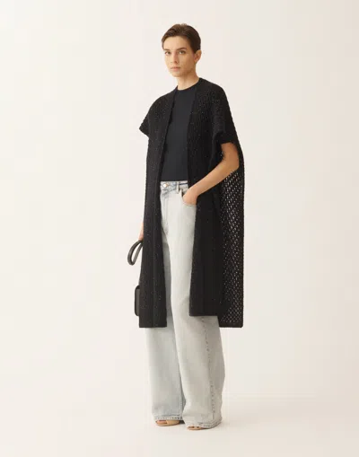 Fabiana Filippi Cape In Platinum And Midnight Blue Micro Sequins In Blue