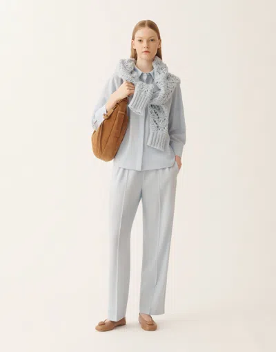 Fabiana Filippi Cropped Shirt In Cool Bistretch Wool In Blue