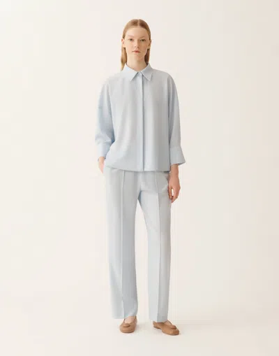Fabiana Filippi Cropped Shirt In Cool Bistretch Wool In Blue