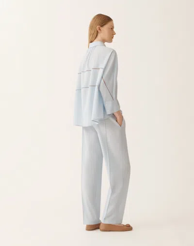 Fabiana Filippi Cropped Shirt In Cool Bistretch Wool In Blue