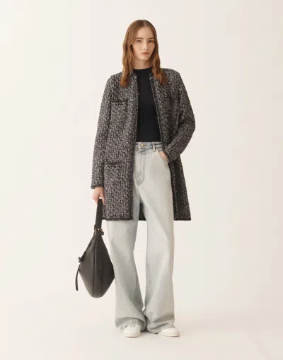 Fabiana Filippi Night Blue Tweed Coat In Black