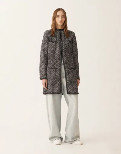 Fabiana Filippi Night Blue Tweed Coat In Black