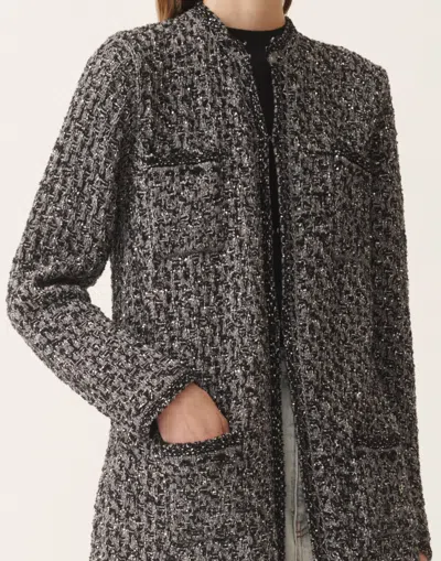 Fabiana Filippi Night Blue Tweed Coat In Black