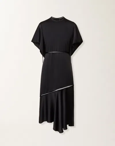 Fabiana Filippi Dress Ruffle Detail Asymmetrical Hem Round Neckline In Blue