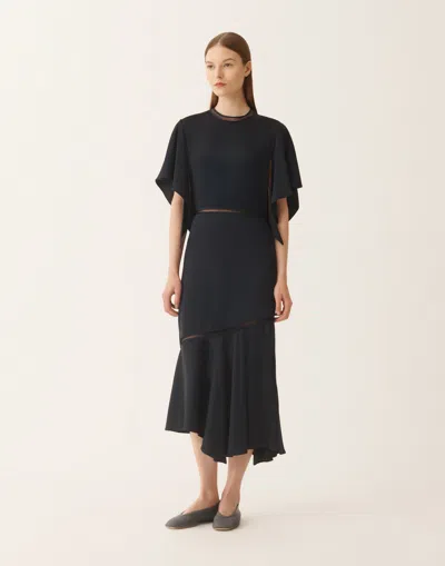 Fabiana Filippi Dress Ruffle Detail Asymmetrical Hem Round Neckline In Blue