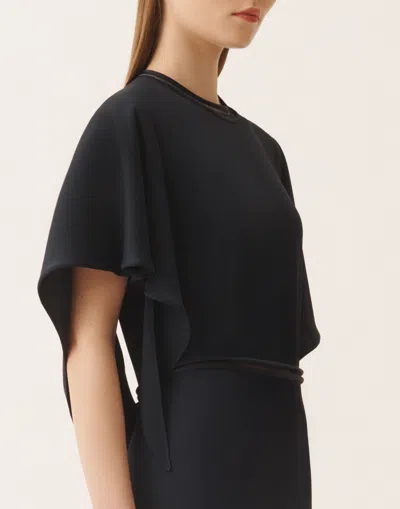 Fabiana Filippi Dress Ruffle Detail Asymmetrical Hem Round Neckline In Blue