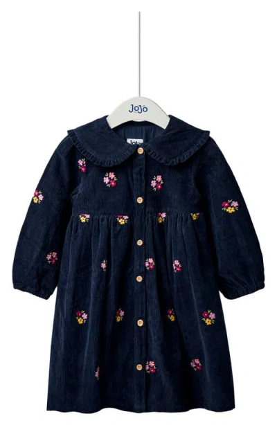 Jojo Maman Bébé Jojo Maman Bebe Floral Embroidered Long Sleeve Corduroy Dress In Pink