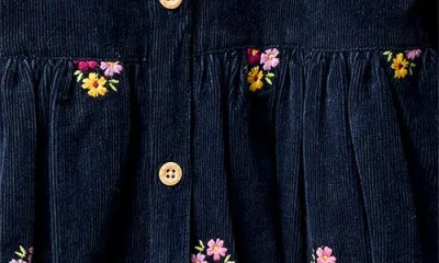 Jojo Maman Bébé Jojo Maman Bebe Floral Embroidered Long Sleeve Corduroy Dress In Pink