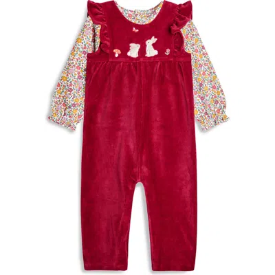 Jojo Maman Bébé Jojo Maman Bebe Bunny Cotton Blend T-shirt & Corduroy Overalls Set In Red