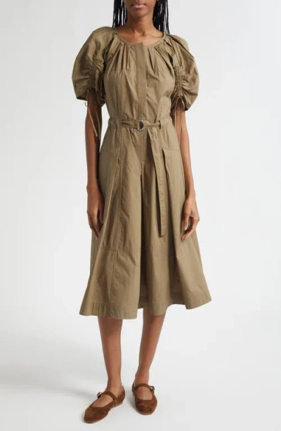3.1 Phillip Lim Puff Drawstring Sleeve Cotton Midi Dress In Green