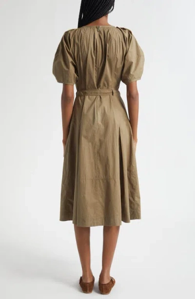 3.1 Phillip Lim Puff Drawstring Sleeve Cotton Midi Dress In Green