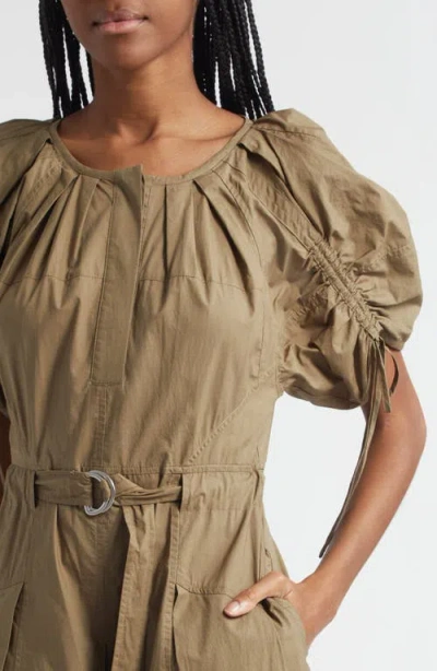 3.1 Phillip Lim Puff Drawstring Sleeve Cotton Midi Dress In Green