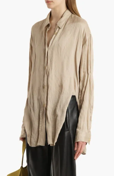 Khaite Goya Relaxed Crinkled Voile Button-up Shirt In Brown