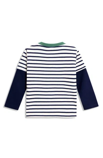 Jojo Maman Bébé Jojo Maman Bebe Kids' Stripe Appliqué Dinosaur Layered Look Long Sleeve Cotton T-shirt In Multi