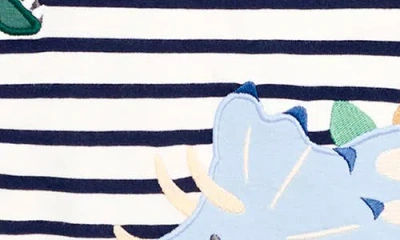 Jojo Maman Bébé Jojo Maman Bebe Kids' Stripe Appliqué Dinosaur Layered Look Long Sleeve Cotton T-shirt In Multi