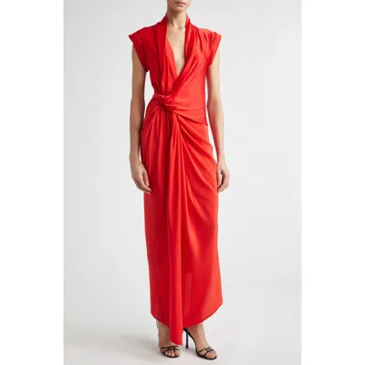 Victoria Beckham Asymmetric Twist Detail Silk Dress In Red