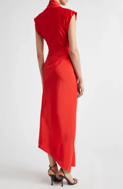 Victoria Beckham Asymmetric Twist Detail Silk Dress In Red
