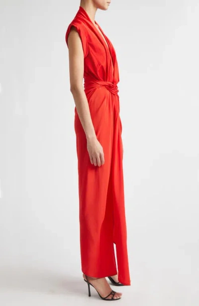 Victoria Beckham Asymmetric Twist Detail Silk Dress In Red