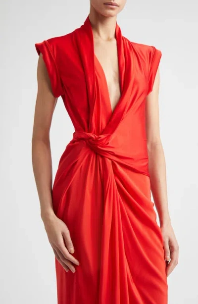 Victoria Beckham Asymmetric Twist Detail Silk Dress In Red