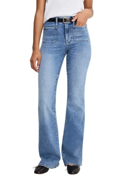 Good American Good Legs Patch Pocket High Waist Flare Jeans In Blue