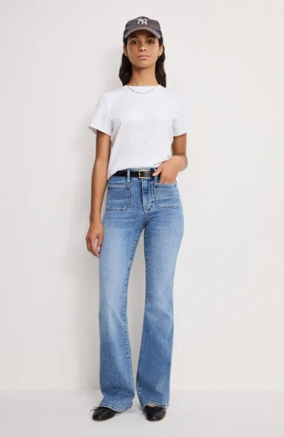 Good American Good Legs Patch Pocket High Waist Flare Jeans In Blue