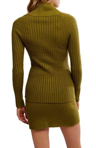 Free People Eliza Cable Zip-up Cardigan & Rib Miniskirt Set In Green