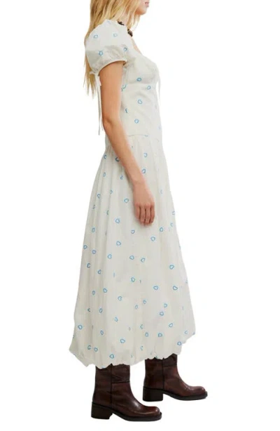 Free People Bali Sprinkled Heart Puff Sleeve Cotton Maxi Dress In White