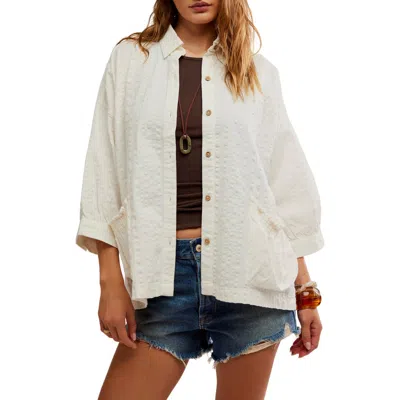 Free People Just Like Me Relaxed Fit Cotton Seersucker Button-up Shirt In White