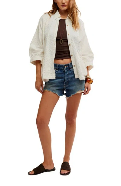 Free People Just Like Me Relaxed Fit Cotton Seersucker Button-up Shirt In White