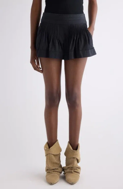 Isabel Marant Cybila Cotton Pintuck Shorts In Black