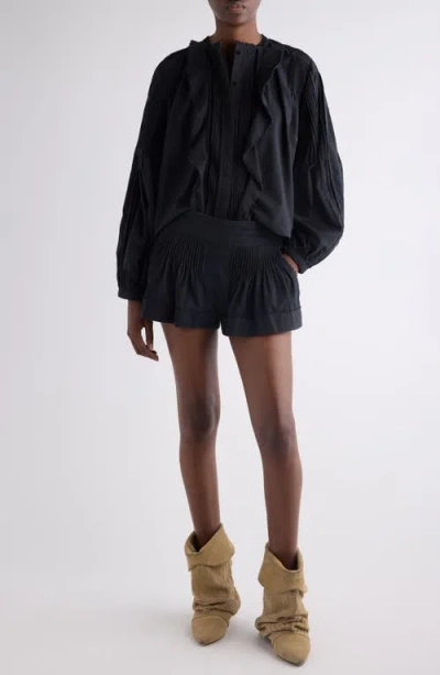 Isabel Marant Cybila Cotton Pintuck Shorts In Black