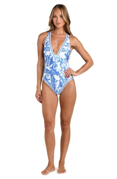 L'agence Lisa Baroque Plunge Neck One Piece Swimsuit In Multi