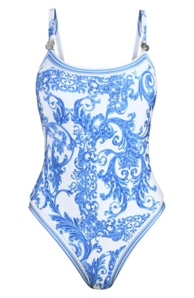 L'agence Remi Baroque One Piece Swimsuit In Blue