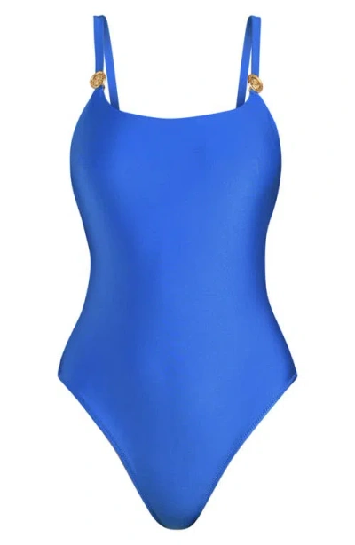 L'agence Remi Shimmer Basic One Piece Swimsuit In Blue