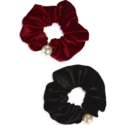 Tasha Assorted 2-pack Velvet Scrunchies With Faux Pearl In Red