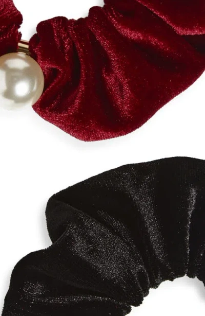Tasha Assorted 2-pack Velvet Scrunchies With Faux Pearl In Red