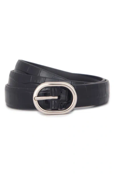 Vince Croc Embossed Leather Belt In Black