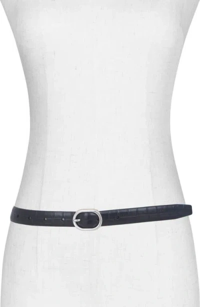 Vince Croc Embossed Leather Belt In Black