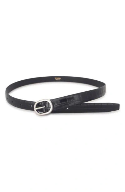 Vince Croc Embossed Leather Belt In Black