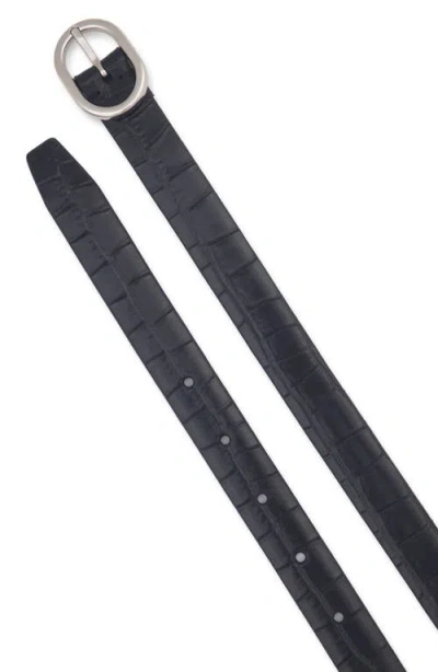 Vince Croc Embossed Leather Belt In Black