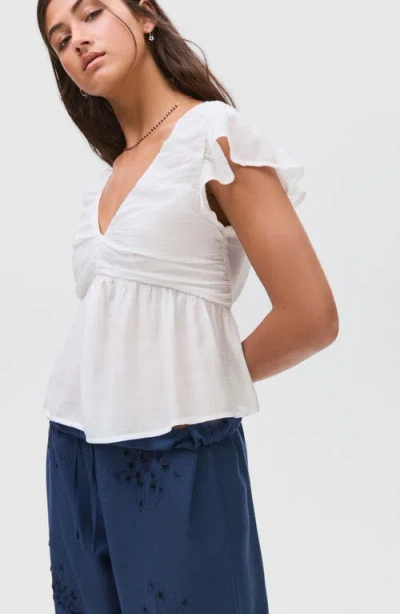 Mango Teen Ruched Ruffle Top In White