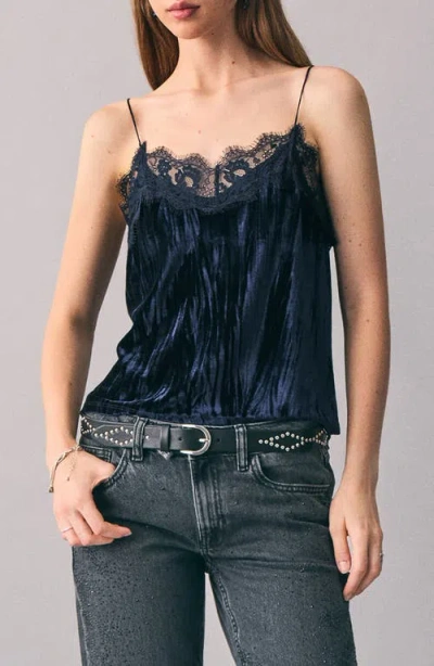 Mango Teen Velvet & Lace Camsiole In Blue