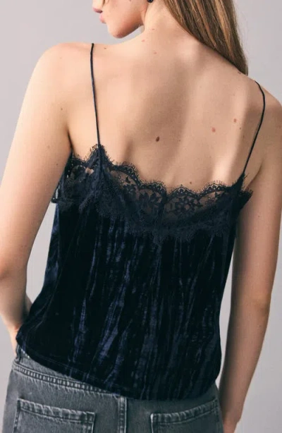 Mango Teen Velvet & Lace Camsiole In Blue
