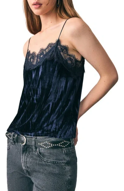 Mango Teen Velvet & Lace Camsiole In Blue