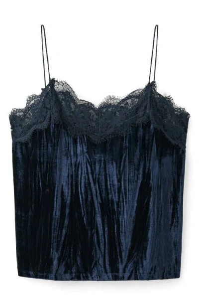 Mango Teen Velvet & Lace Camsiole In Blue