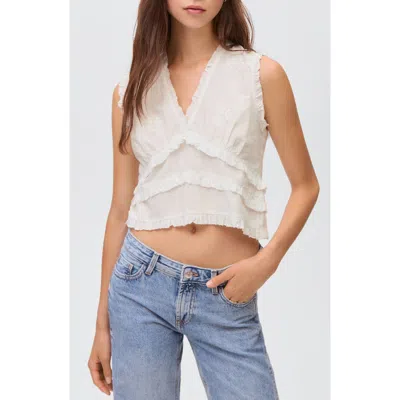 Mango Teen Floral Embroidered Ruffle Sleeveless Crop Top In White