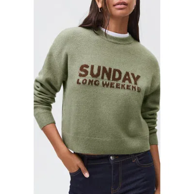 Mango Teen Embroidered Graphic Crewneck Sweater In Green