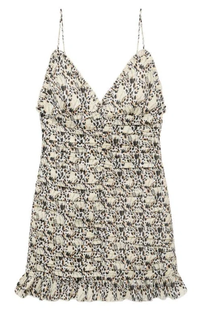 Mango Teen Printed Ruched Cotton Minidress In Nude